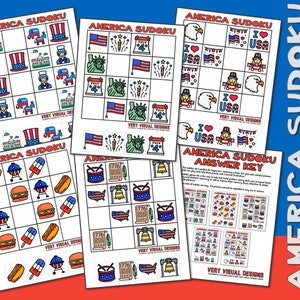KIDS PICTURE SUDOKU America July 4th Holiday Printable Puzzles for Beginners : Critical Thinking & Problem Solving Skills