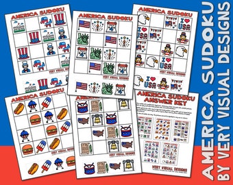 KIDS PICTURE SUDOKU America July 4th Holiday Printable Puzzles for Beginners : Critical Thinking & Problem Solving Skills