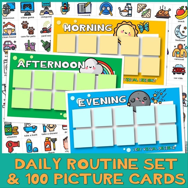 DAILY ROUTINE Visual Schedule Set to Do Planner Picture Icons ...