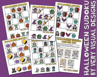 KIDS PICTURE SUDOKU Halloween Holiday Printable Puzzles for Beginners : Critical Thinking & Problem Solving Skills