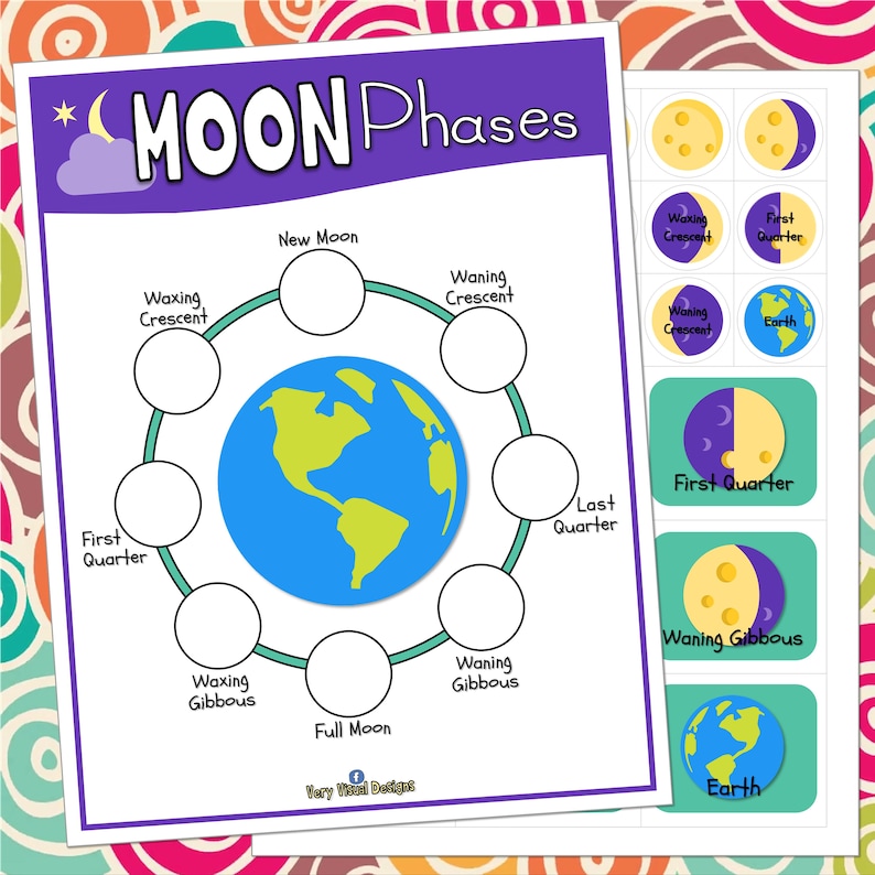 MOON PHASES ACTIVITY Printable Game, Educational Outer Space Worksheet ...