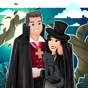 Personalized Halloween Gifts for Couples, Digital Holiday Portrait