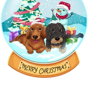 Kerst Huisdier Portret | Cartoon gepersonaliseerde hond illustratie | Digitaal kattenschilderen