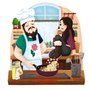 Digital Couple Portrait, Custom Anniversary Gift, Cartoon Drawing Present For Him and Her