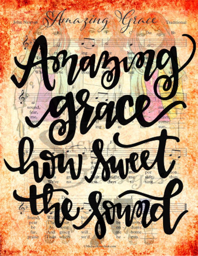 Amazing Grace how sweet the sound word art with background - Etsy España