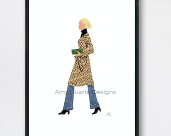Carolyn Bessette Kennedy - leopard print jacket and jeans