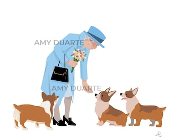 Queen Elizabeth and her corgis