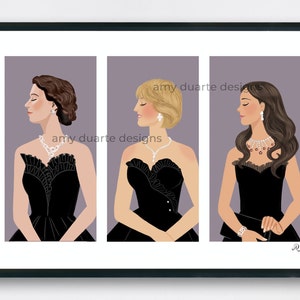 Reina Isabel, Princesa Diana, Princesa Catalina de Gales - trío de vestidos negros