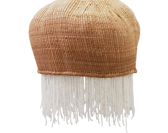 African Beaded Basket Pendant Lampshade White beads, Natural Hanging Light, Basket Pendant Light