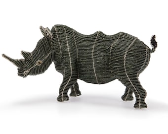 Rhino – kolekcja limitowana Wild at Art. Ręcznie wykonana figurka afrykańskiego zwierzęcia z koralików i drutu.