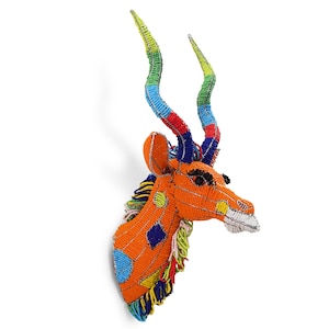 Mini Colourful Beaded Kudu Head | African Beaded Animals | Wall Decor | Bead and Wire Kudu