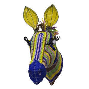 Beaded Zebra Head / African Beaded Animals / Colourful Trophy Head / Funky Office Decor