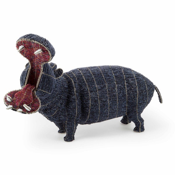 Masterpiece Hippo from the Limited Edition Collection of handmade bead and wire animals. Free Shipping