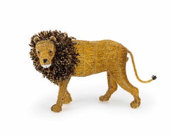 Lion from the Wild at Art Limited Edition Collection. Handcrafted bead-and-wire African animal figurine