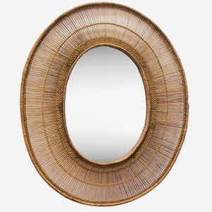 Large Malawi Rattan Mirror - Natural, Woven Cane Mirror Frame / Handcrafted and Functional
