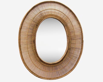 Large Malawi Rattan Mirror - Natural, Woven Cane Mirror Frame / Handcrafted and Functional