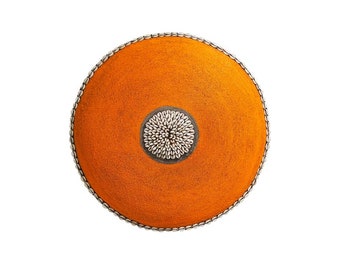 Beaded Shield - Orange with Cowrie Center / Cameroon Wooden Wall Art