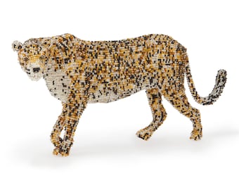 Leopard from the Wild at Art Limited Edition Collection. Handcrafted bead-and-wire African animal figurine
