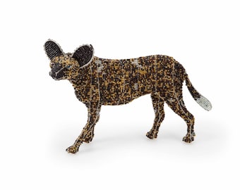 African Wild Dog from the Wild at Art Limited Edition Collection. Handcrafted bead-and-wire African animal figurine