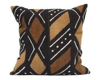 Mudcloth Pillow - Browns and Black - 50x50cm, 20" x 20" , African Mud Cloth, Lumbar Cushion, African Fabric, Printed Cushion Cover