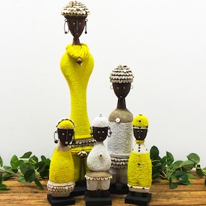 Yellow and White Namji Doll Story (5 piece set) | African Home Decor | Fertility Doll