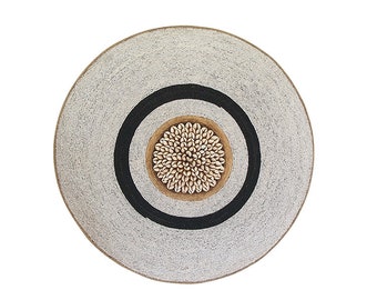 Beaded Shield / Decorative Cowrie Shell Wall Art / African Tribal Decor / Wooden Wall Hanging
