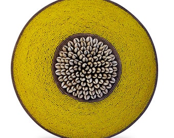 Small Beaded Shield | Tribal Shield |  Tribal Decor - Yellow