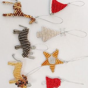Set of 6 African Christmas Tree Decoration | Beaded African Style | Handmade Christmas Tree Ornaments