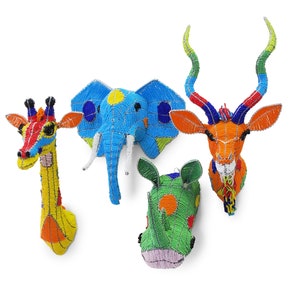 Colourful Beaded Animal Head Set | African Beaded Animals | Wall Decor