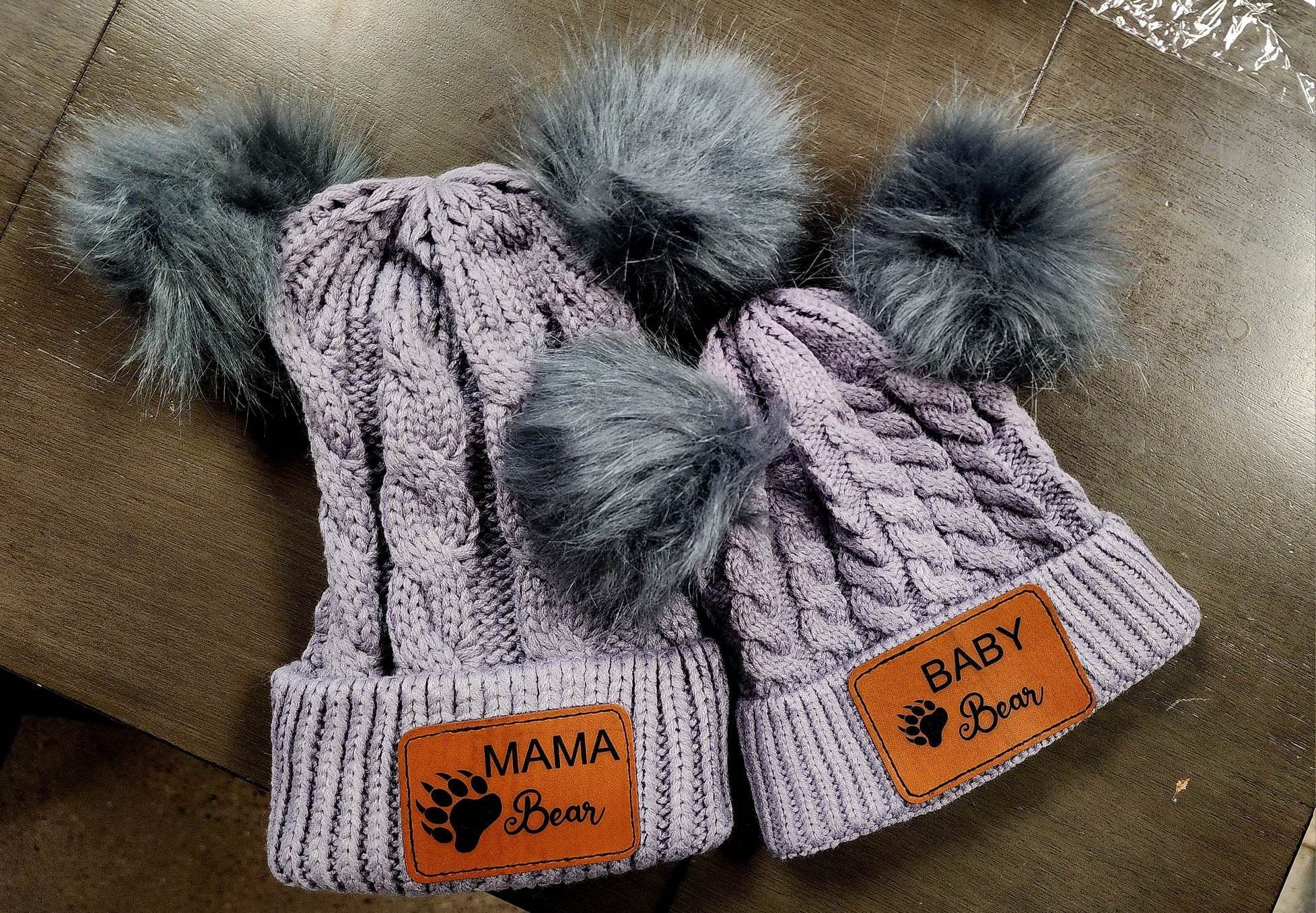 Mama Bear and Baby Bear Matching Beanies With Double Pom 