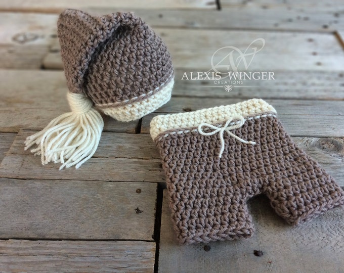Ready to Ship Newborn Sleeper Cap and Shorts Set, Crochet Shorts, Prop