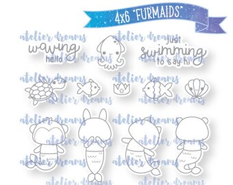 AD-043 FURMAIDS - Planner Stamps (Photopolymer Clear Stamps) Hobonichi Stamp, Filofax Stamp