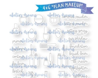 AD-100 PLAN MAKEUP - Planner Stamps (Photopolymer Clear Stamps) beauty, facial, toner, sunscreen, face mask