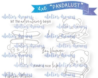 AD-102 PANDALUST 4x6 - Planner Stamps (Photopolymer Clear Stamps) travel, vacation, hotel, itinerary, suitcase, packing