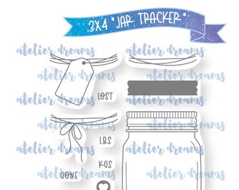 ADG-031 JAR TRACKER - 3x4 - Planner Stamps (Photopolymer Clear Stamps) mason jar, habit tracking