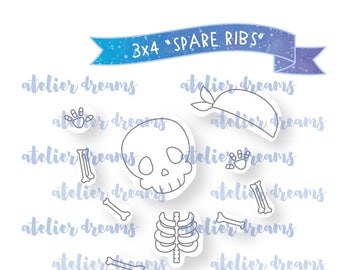 ADG-028 SPARE RIBS - 3x4 - Planner Stamps (Photopolymer Clear Stamps) skeleton, halloween, skull