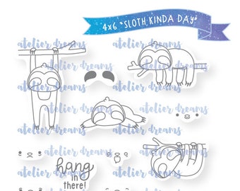 AD-076 SLOTH Kinda DAY - Planner Stamps (Photopolymer Clear Stamps) emote, emoji, sloth, kawaii