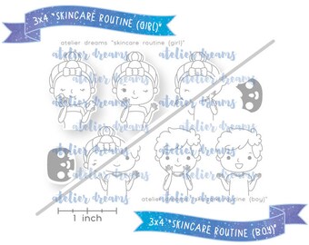 ADG-046 SKIN ROUTINE (girl or boy)  - 3x4 - Planner Stamps (Photopolymer Clear Stamps) skincare, beauty, makeup, problem skin