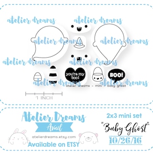 ADM-044 BABY GHOST - Mini - Planner Stamps (Photopolymer Clear Stamps) kawaii Ghost stamp, ghoul, emoji, halloween