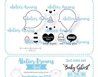 ADM-044 BABY GHOST - Mini - Planner Stamps (Photopolymer Clear Stamps) kawaii Ghost stamp, ghoul, emoji, halloween