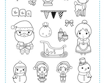 AD-907 NORTH POLE - Planner Stamps (Photopolymer Clear Stamps) santa stamp, elf stamp, gingerbread. mrs claus