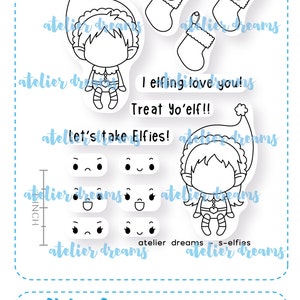 ADG-007 S-ELFIES - 3x4 - Planner Stamps (Photopolymer Clear Stamps) elf stamp, christmas