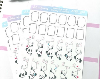 ADS-016 PEEKING DUO Bunny and Panda Matte Planner Stickers - planner, journal, bujo, quiet, lurk, speech bubble, love cute