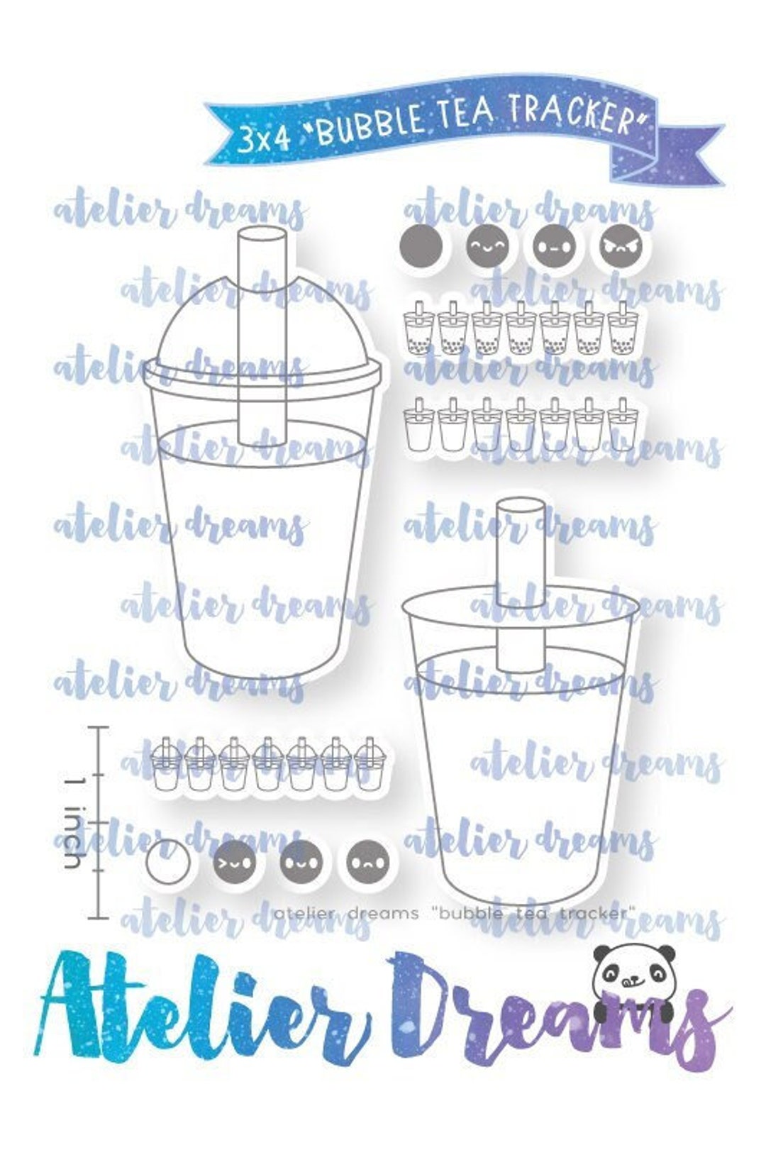 ADG-053 BUBBLE TEA Tracker - 3x4 - Planner Stamps (photopolymer Clear ...