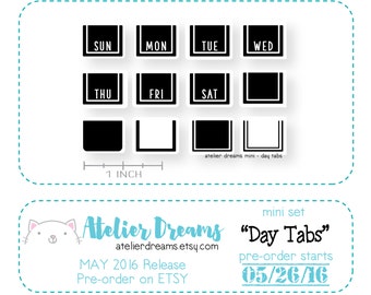 Retiring ADM-035 DAY TABS - Mini - Planner Stamps (Photopolymer Clear Stamps) day stamps, tabs with days, weekly tabs, blank tab stamp