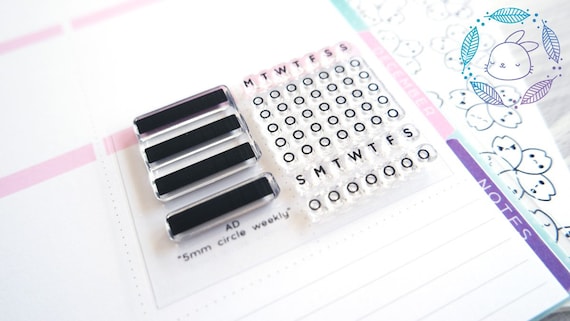 ADM-059 5mm CIRCLE WEEKLY 2"x3" mini - Planner Stamps (Photopolymer Clear Stamps) habit tracking, mental health, anxiety, to do, bujo