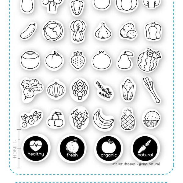 Retiring AD-016 GOING NATURAL - Planner Stamps (Photopolymer Clear Stamps) organic stamps, vegetable stamp, pineapple stamp