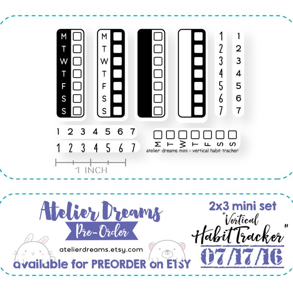 Retiring ADM-034 VERTICAL HABIT Tracker -Mini- Planner Stamps (Photopolymer Clear Stamps) habit stamp, vertical habit tracker, habit tracker