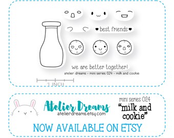 ADM-007 MILK and COOKIE - Mini - Planner Stamps (Photopolymer Clear Stamps) milk and cookie stamp kawaii clear stamp