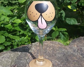 Dog Face handpainted wine glass /dog lover wine glass/ dog lover gifts /pet lover gifts